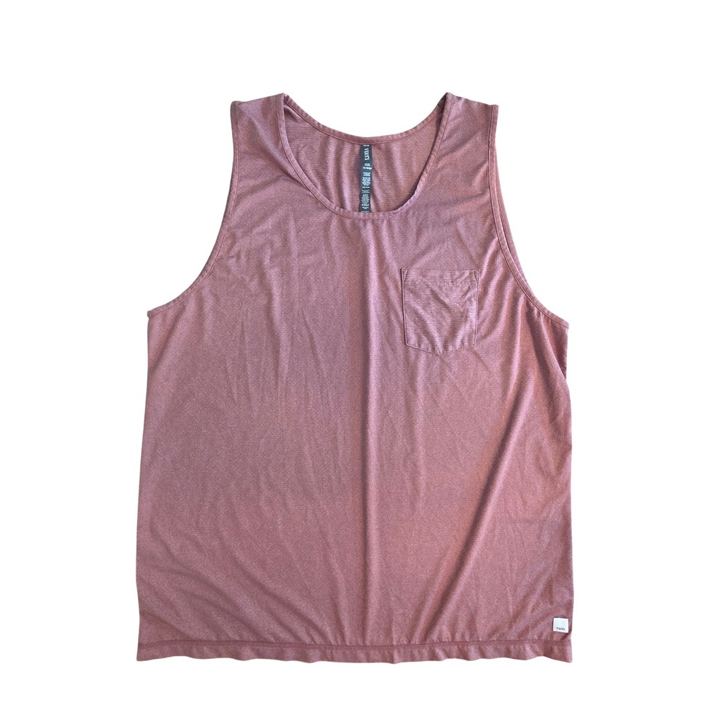 Vuori Strato Tech Tank Top Mens XXL V142 Activewear Heathered Rose Pocket 2XL